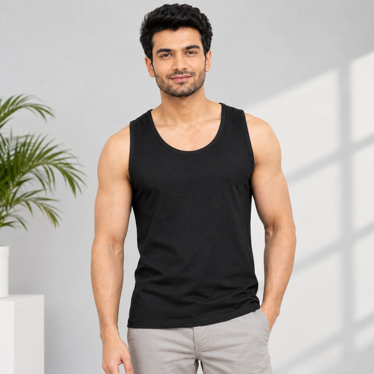 Men's Classic Black Sleeveless Tank Top ( 1 piece )