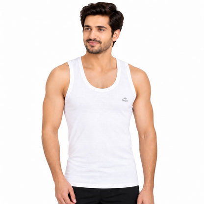 Men's "Major" Branded White Sleeveless Vest Pack Of 3