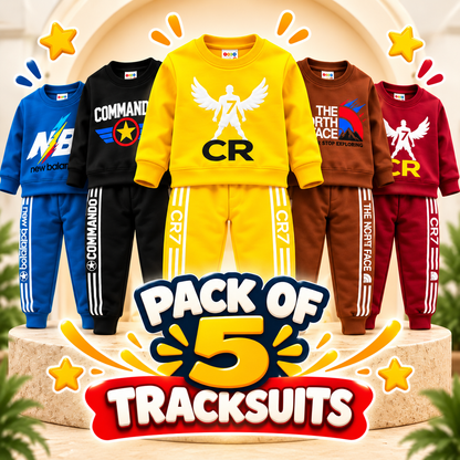 Pack of 5 Kids Tracksuits | Boys Winter Tracksuit Set | Full Sleeve Sweatshirt & Trouser Set | Casual Sports Wear