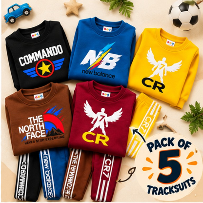Pack of 5 Kids Tracksuits | Boys Winter Tracksuit Set | Full Sleeve Sweatshirt & Trouser Set | Casual Sports Wear